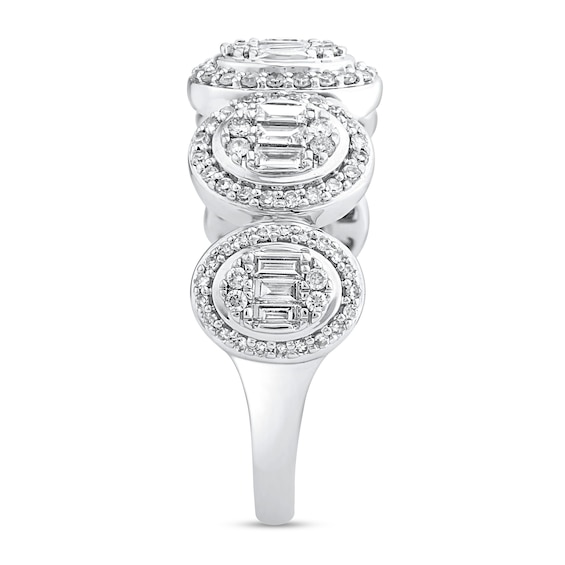 0.58 CT. T.W. Oval Multi-Diamond Frame Five Stone Ring in 10K White Gold