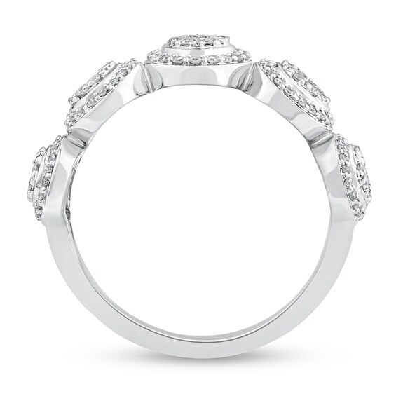 0.58 CT. T.W. Oval Multi-Diamond Frame Five Stone Ring in 10K White Gold