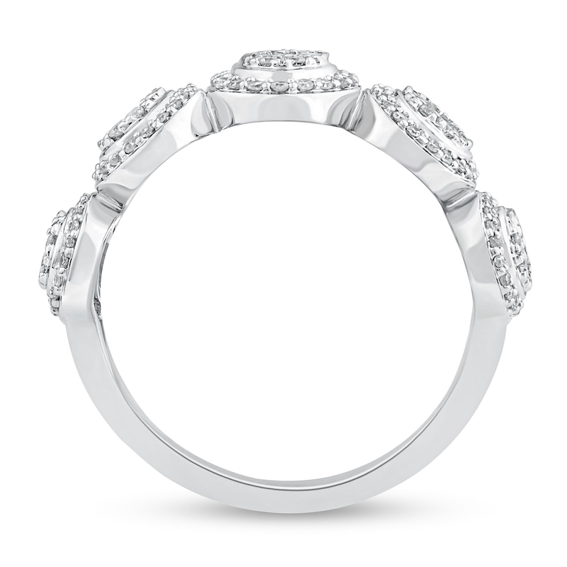 0.58 CT. T.W. Oval Multi-Diamond Frame Five Stone Ring in 10K White Gold|Peoples Jewellers