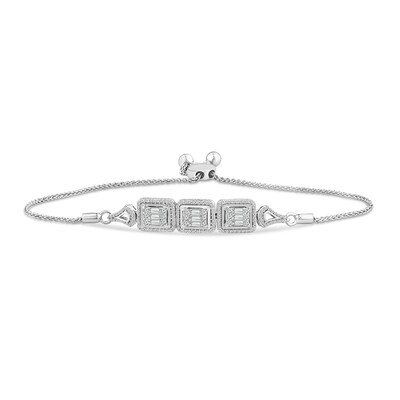 Sideways 0.58 CT. T.W. Rectangle Multi-Diamond Three Stone Bolo Bracelet in 10K White Gold - 10.1"