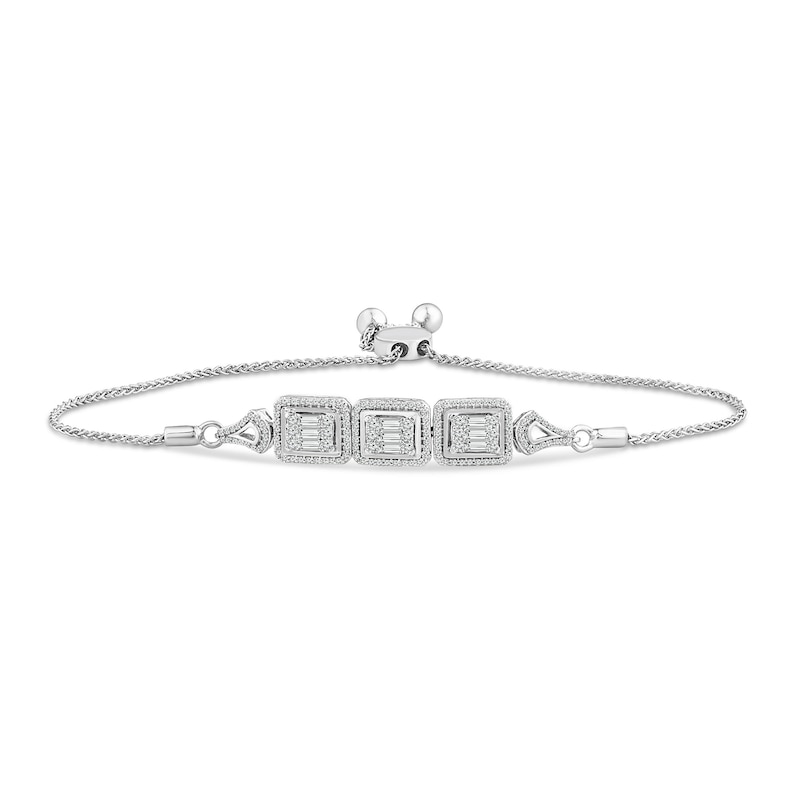 Sideways 0.58 CT. T.W. Rectangle Multi-Diamond Three Stone Bolo Bracelet in 10K White Gold - 10.1"|Peoples Jewellers