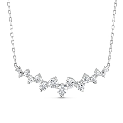 0.69 CT. T.W. Diamond Zig-Zag Curved Bar Necklace in 10K White Gold - 16"