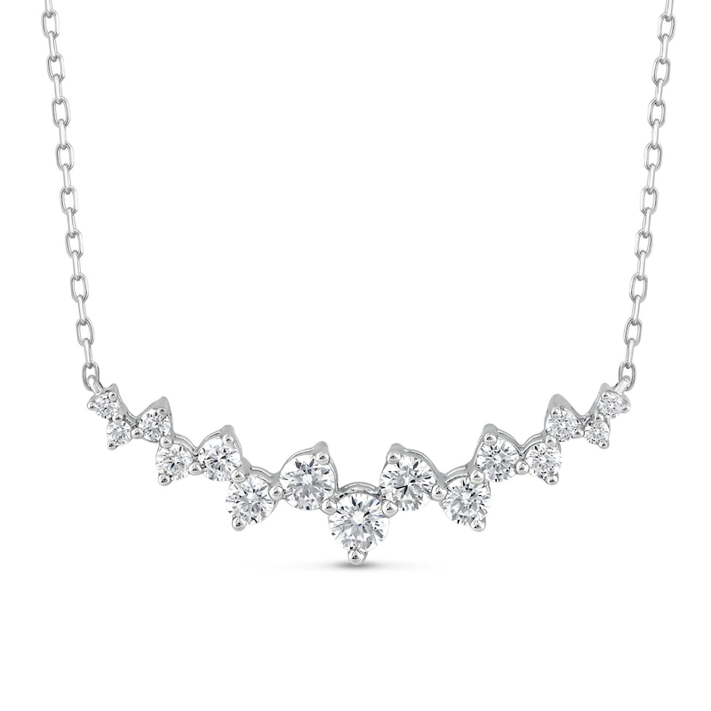 0.69 CT. T.W. Diamond Zig-Zag Curved Bar Necklace in 10K White Gold - 16"