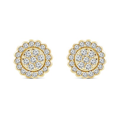 0.95 CT. T.W. Multi-Diamond Scallop Frame Stud Earrings in 14K Gold