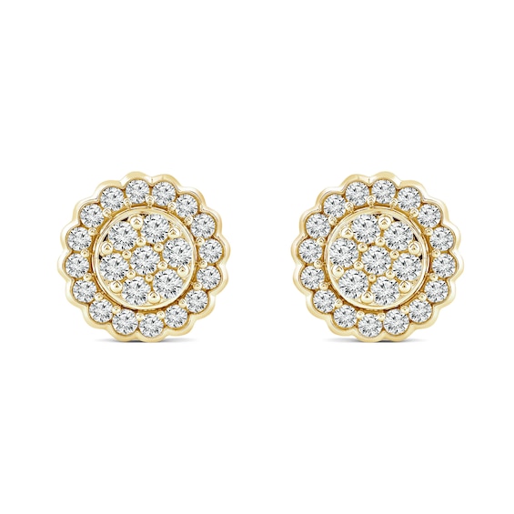 0.95 CT. T.W. Multi-Diamond Scallop Frame Stud Earrings in 14K Gold