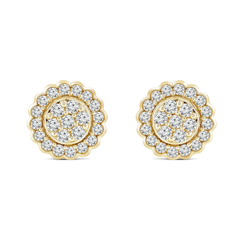 0.95 CT. T.W. Multi-Diamond Scallop Frame Stud Earrings in 14K Gold|Peoples Jewellers