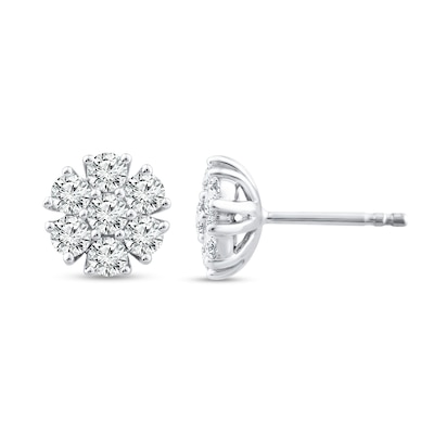 0.95 CT. T.W. Diamond Squared Flower Stud Earrings in 14K White Gold