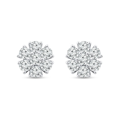 0.95 CT. T.W. Diamond Squared Flower Stud Earrings in 14K White Gold