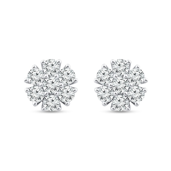 0.95 CT. T.W. Diamond Squared Flower Stud Earrings in 14K White Gold