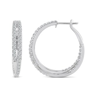 1.95 CT. T.W. Diamond Criss-Cross Hoop Earrings in 14K White Gold