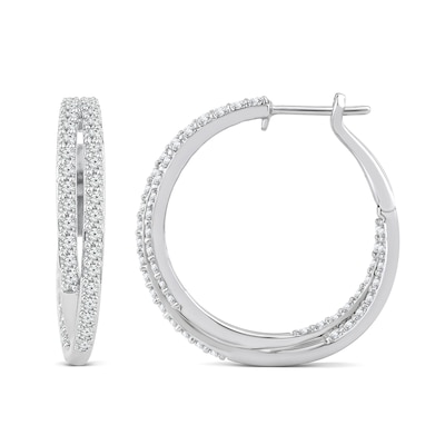 1.95 CT. T.W. Diamond Criss-Cross Hoop Earrings in 14K White Gold