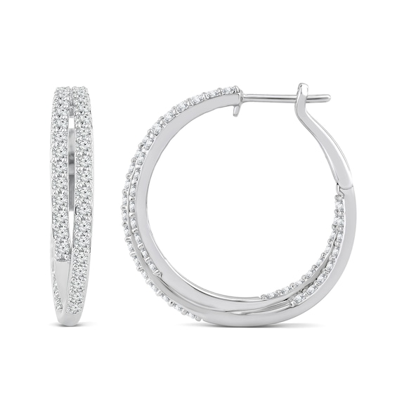 1.95 CT. T.W. Diamond Criss-Cross Hoop Earrings in 14K White Gold