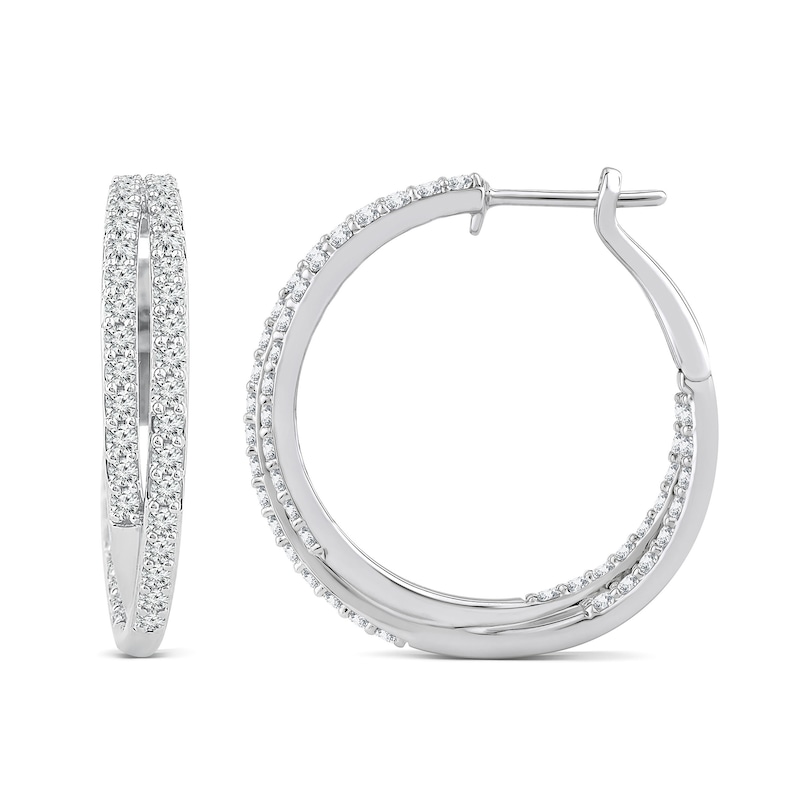 1.95 CT. T.W. Diamond Criss-Cross Hoop Earrings in 14K White Gold|Peoples Jewellers