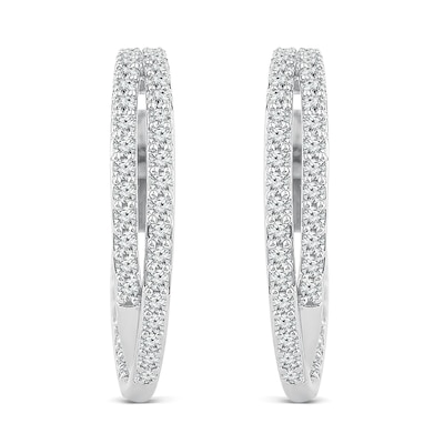 1.95 CT. T.W. Diamond Criss-Cross Hoop Earrings in 14K White Gold