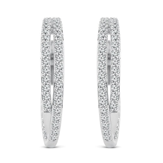 1.95 CT. T.W. Diamond Criss-Cross Hoop Earrings in 14K White Gold