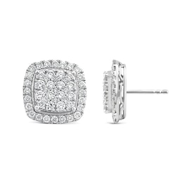 1.95 CT. T.W. Cushion Multi-Diamond Frame Vintage-Style Stud Earrings in 14K White Gold