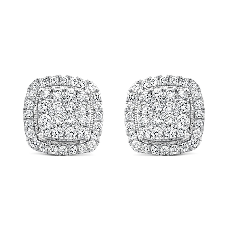 1.95 CT. T.W. Cushion Multi-Diamond Frame Vintage-Style Stud Earrings in 14K White Gold