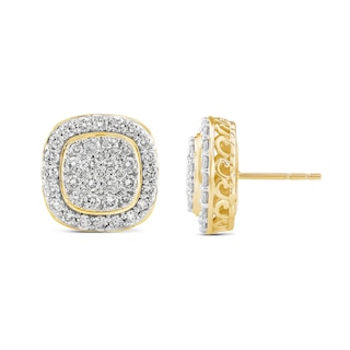 1.45 CT. T.W. Cushion Multi-Diamond Frame Stud Earrings in 14K Gold