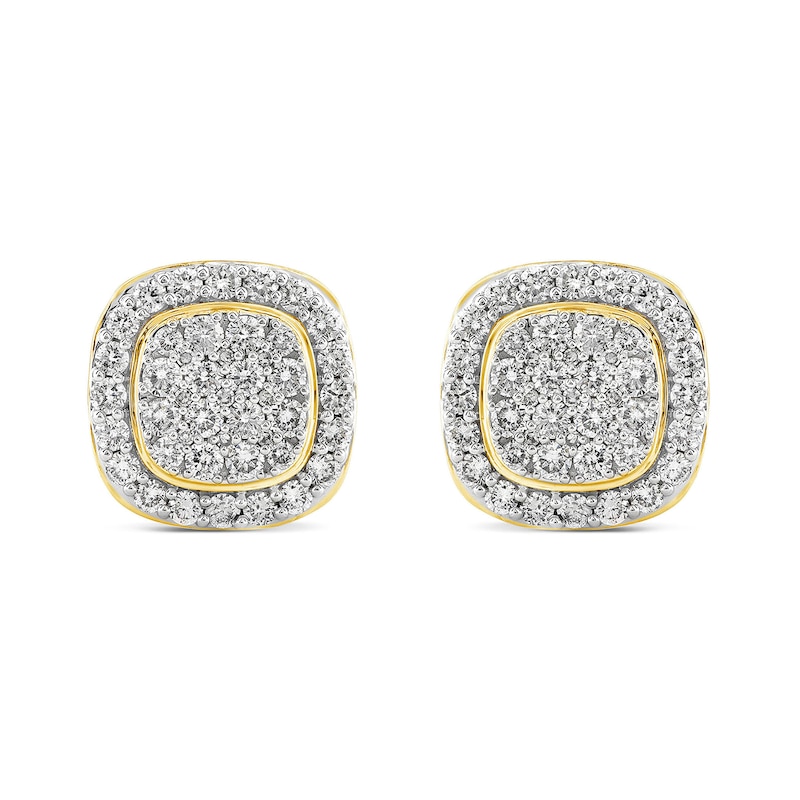1.45 CT. T.W. Cushion Multi-Diamond Frame Stud Earrings in 14K Gold|Peoples Jewellers