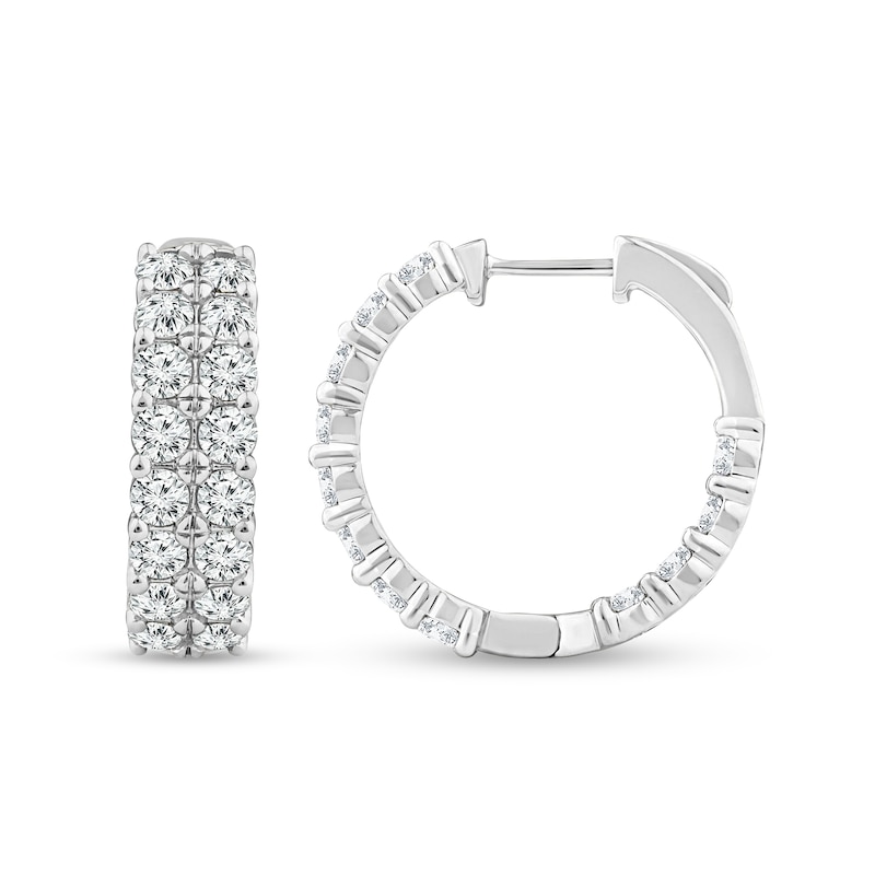5.95 CT. T.W. Diamond Double Row Huggie Hoop Earrings in 14K White Gold|Peoples Jewellers