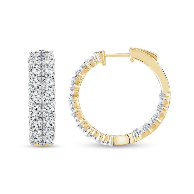 6.95 CT. T.W. Diamond Double Row Inside-Out Huggie Hoop Earrings in 14K Gold|Peoples Jewellers