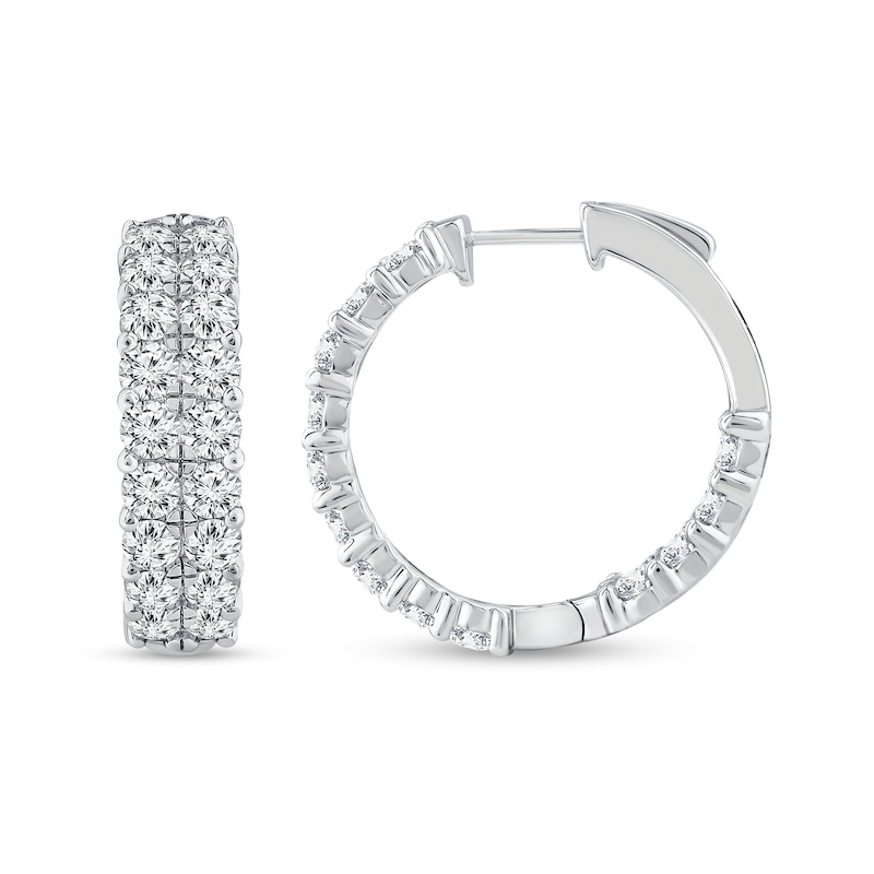 Main Image 1 of 6.95 CT. T.W. Diamond Double Row Inside-Out Huggie Hoop Earrings in 14K White Gold