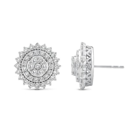 1.45 CT. T.W. Multi-Diamond Shadow Frame Stud Earrings in 14K White Gold