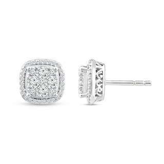 0.69 CT. T.W. Cushion Multi-Diamond Frame Stud Earrings in 10K White Gold