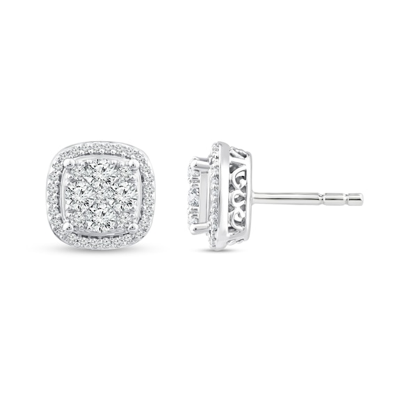 0.69 CT. T.W. Cushion Multi-Diamond Frame Stud Earrings in 10K White Gold