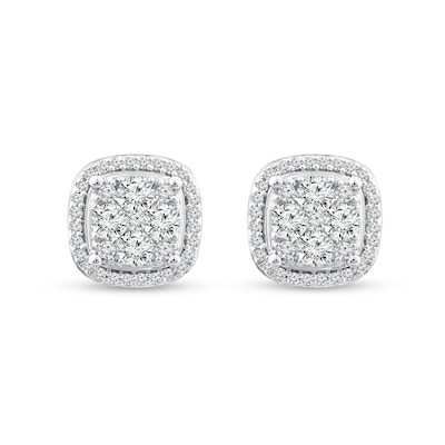 0.69 CT. T.W. Cushion Multi-Diamond Frame Stud Earrings in 10K White Gold