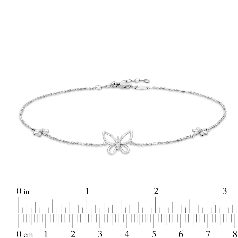 Diamond Accent Butterfly Anklet in Sterling Silver - 10"