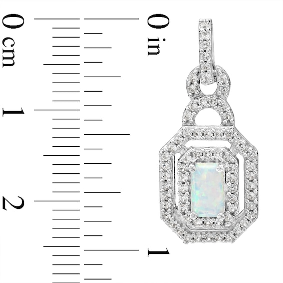 Emerald-Cut Lab-Created Opal and White Lab-Created Sapphire Doorknocker Pendant and Earrings Set in Sterling Silver