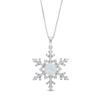 Opal and White Lab-Created Sapphire Snowflake Pendant in Sterling Silver