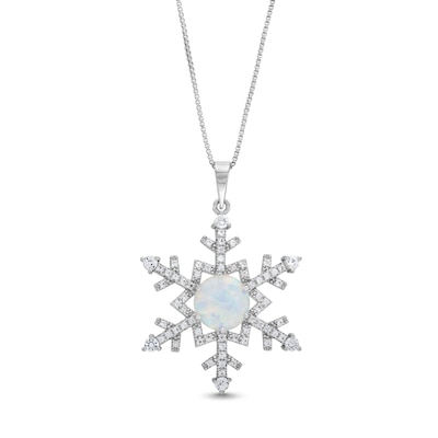 Opal and White Lab-Created Sapphire Snowflake Pendant in Sterling Silver