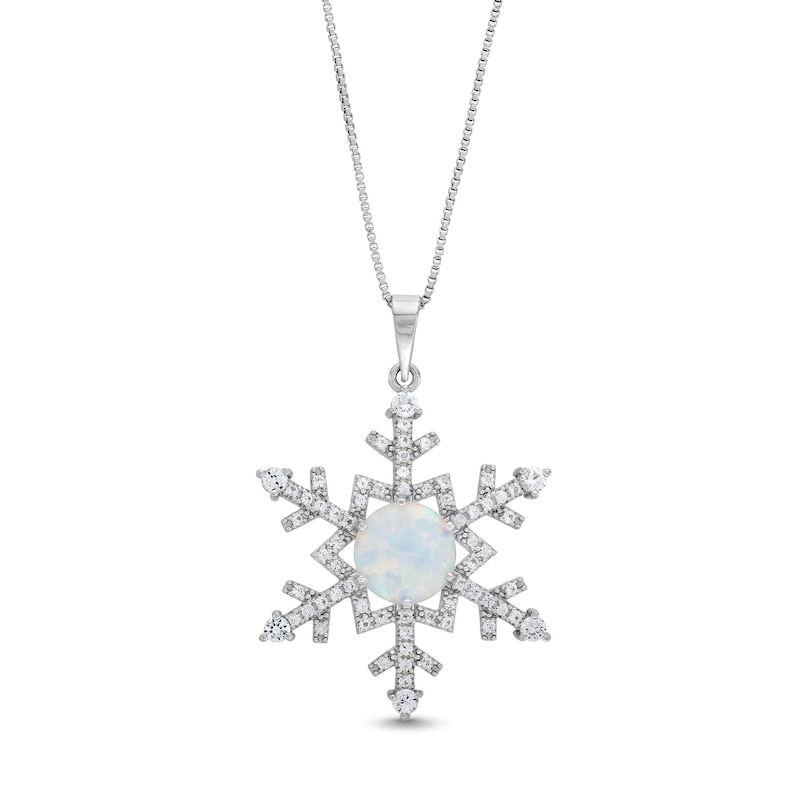 Opal and White Lab-Created Sapphire Snowflake Pendant in Sterling Silver|Peoples Jewellers