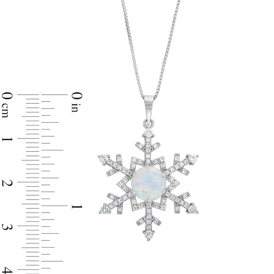 Opal and White Lab-Created Sapphire Snowflake Pendant in Sterling Silver