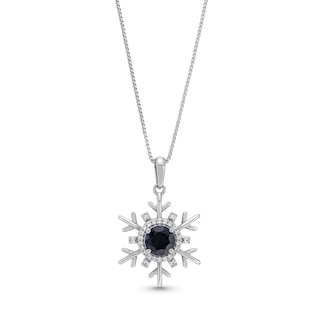 Black Sapphire and White Lab-Created Sapphire Snowflake Pendant in Sterling Silver