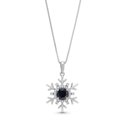 Black Sapphire and White Lab-Created Sapphire Snowflake Pendant in Sterling Silver