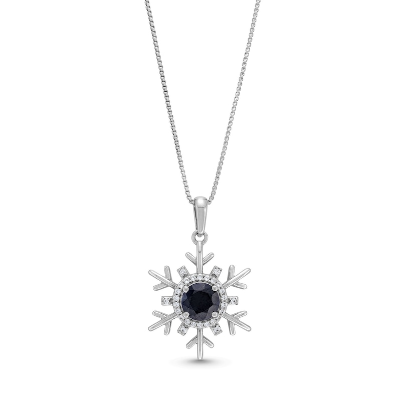 Black Sapphire and White Lab-Created Sapphire Snowflake Pendant in Sterling Silver