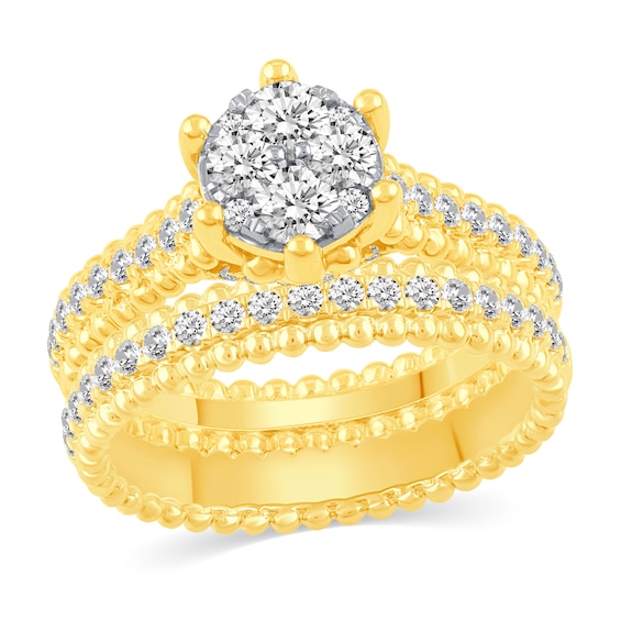 0.53 CT. T.W. Multi-Diamond Beaded Bridal Set in 14K Gold