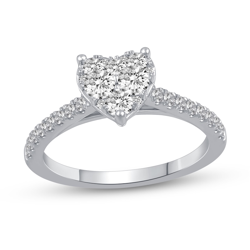 0.69 CT. T.W. Heart Multi-Diamond Engagement Ring in 14K White Gold