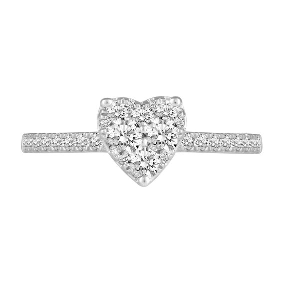 0.69 CT. T.W. Heart Multi-Diamond Engagement Ring in 14K White Gold