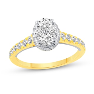 0.95 CT. T.W. Oval Multi-Diamond Hidden Frame Engagement Ring in 14K Gold