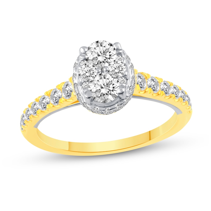 0.95 CT. T.W. Oval Multi-Diamond Hidden Frame Engagement Ring in 14K Gold|Peoples Jewellers