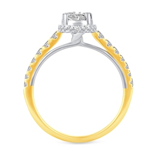 0.95 CT. T.W. Oval Multi-Diamond Hidden Frame Engagement Ring in 14K Gold