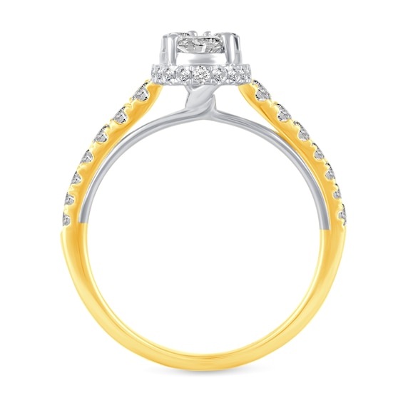 0.95 CT. T.W. Oval Multi-Diamond Hidden Frame Engagement Ring in 14K Gold