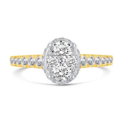 0.95 CT. T.W. Oval Multi-Diamond Hidden Frame Engagement Ring in 14K Gold