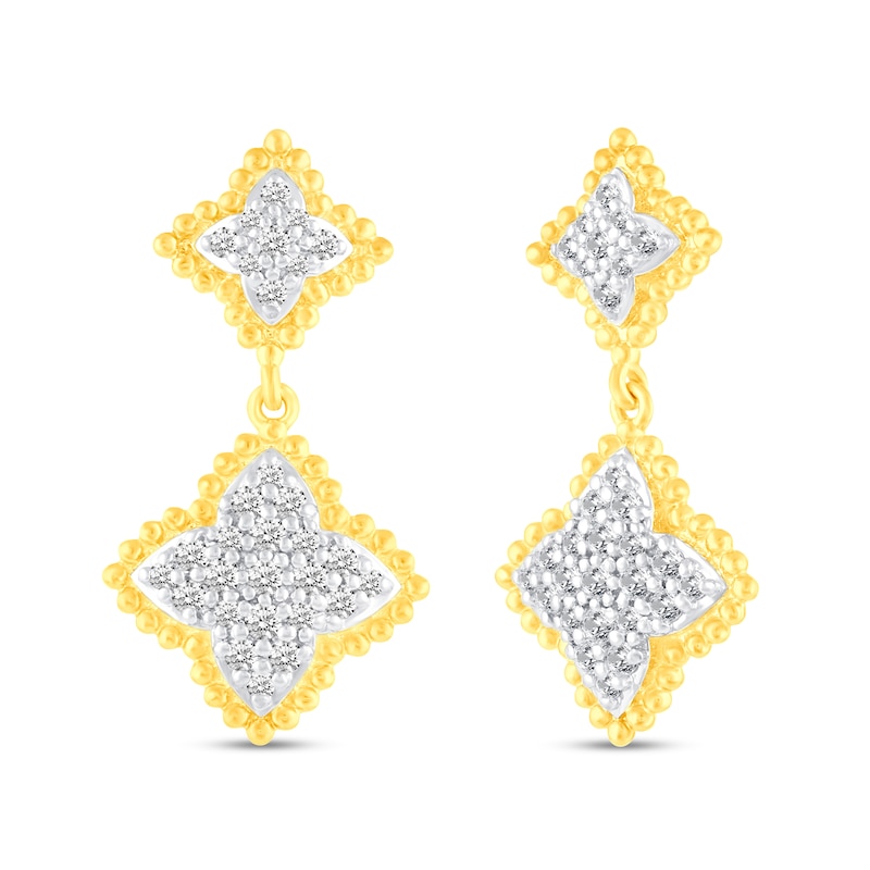 0.45 CT. T.W. Diamond Bead Edge Flower Double Drop Earrings in 14K Gold|Peoples Jewellers