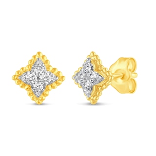 0.23 CT. T.W. Diamond Bead Edge Flower Stud Earrings in 14K Gold