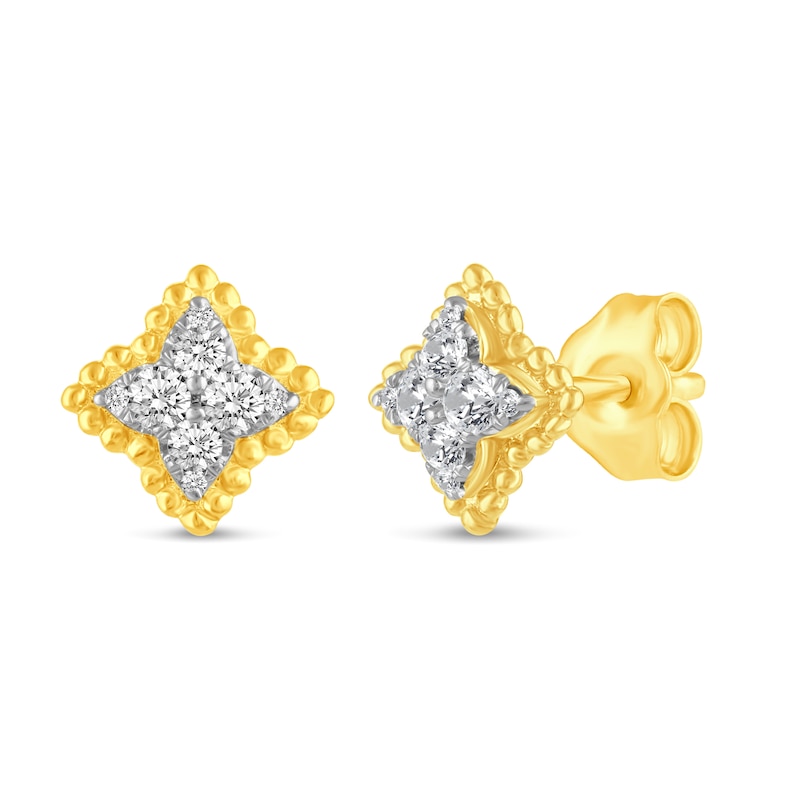 0.23 CT. T.W. Diamond Bead Edge Flower Stud Earrings in 14K Gold|Peoples Jewellers